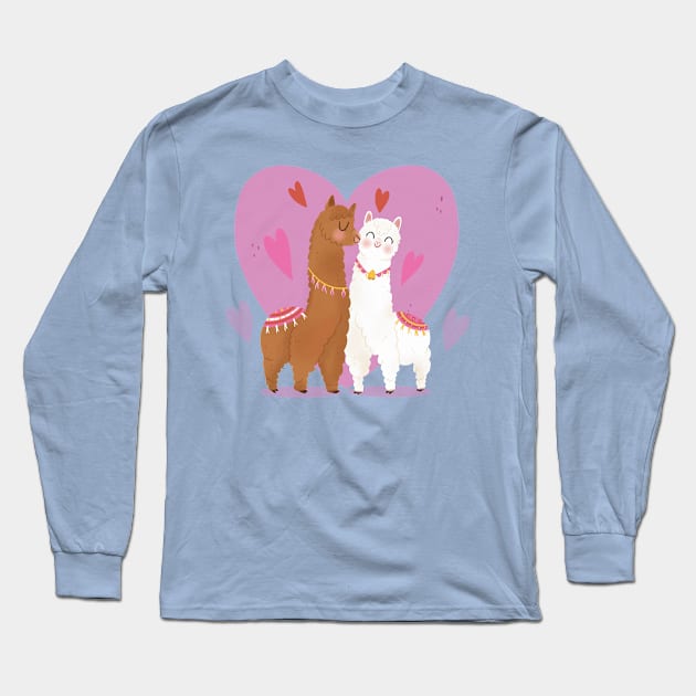 LLama Valentine Couple Long Sleeve T-Shirt by Mako Design 